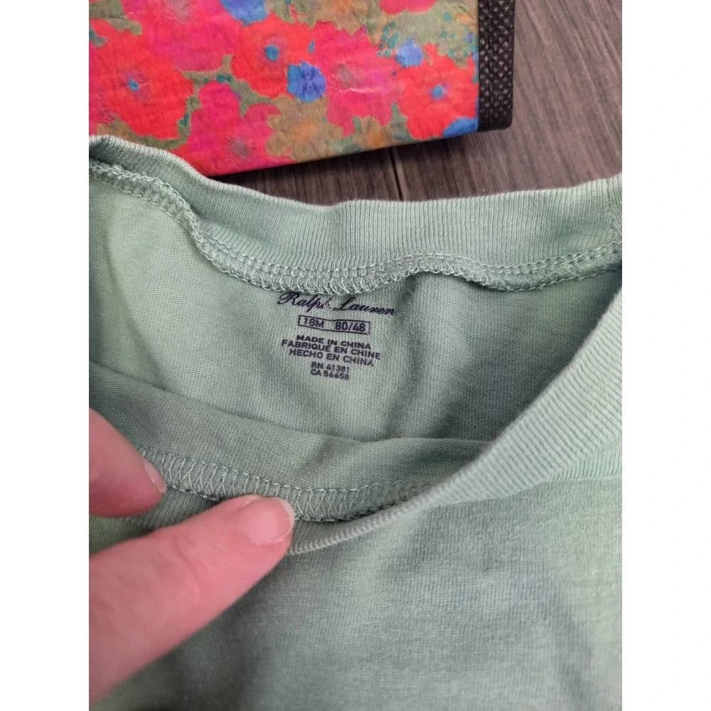 RALPH LAUREN Baby Boy 18M Green T-Shirt Long‎ Sleeve Embroidered Pony Logo
